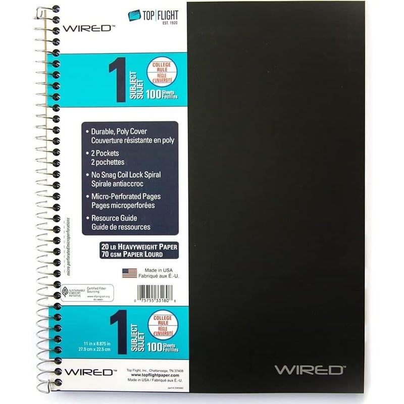 Top Flight Wired 1-Subject Notebook, 100 Sheet, Assorted, (33180) - Image 1